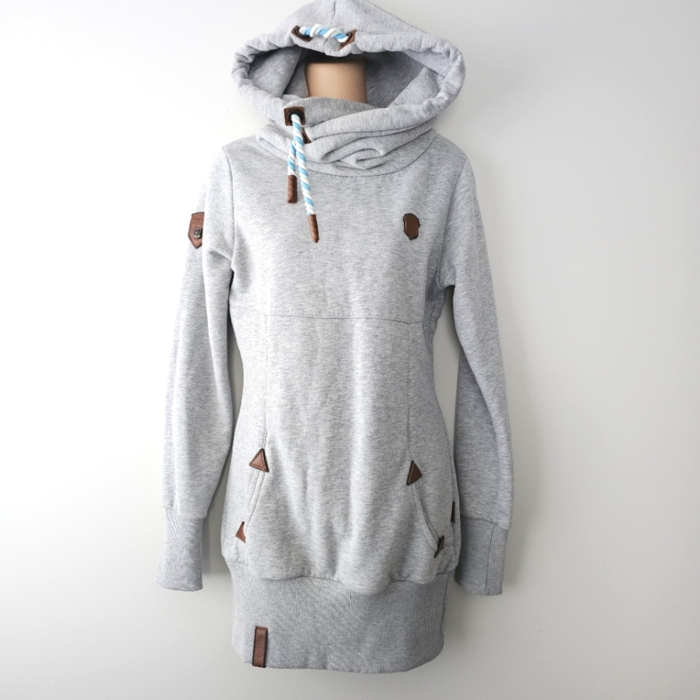 Naketano Lange Hoodie Sweatshirt Dress Ash Grey Sweaterdress Size Medium Gray